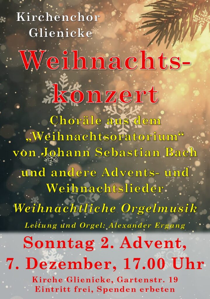 Plakat für das Weihnachtskonzert des Glienicker Kirchenchores